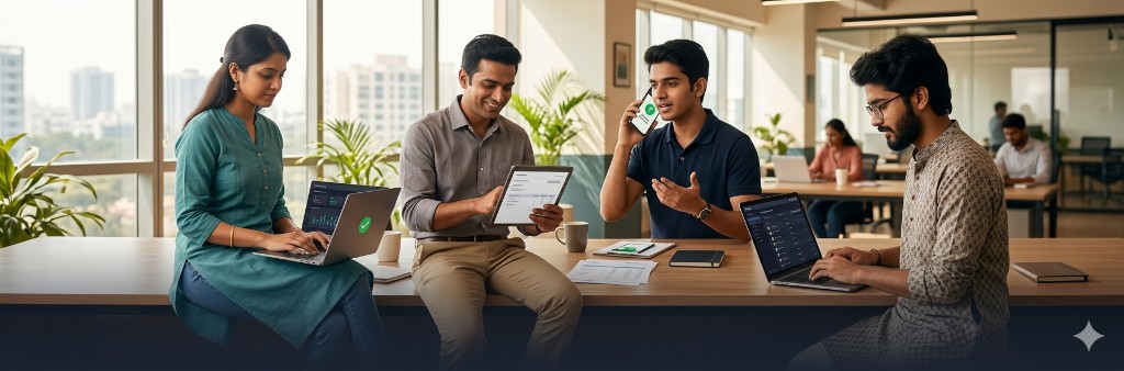 Indian business team accepting online payments